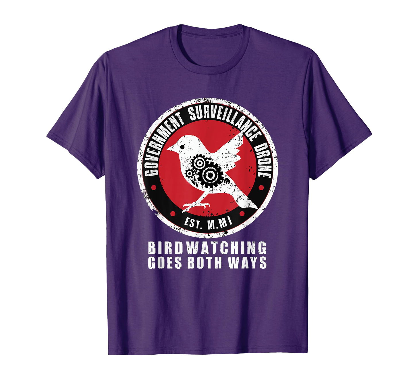 Birdwatcher, Birder & Birding Lover Apparel Satirical Government Surveillance Drone Bird Watcher T-Shirt, Small, Black