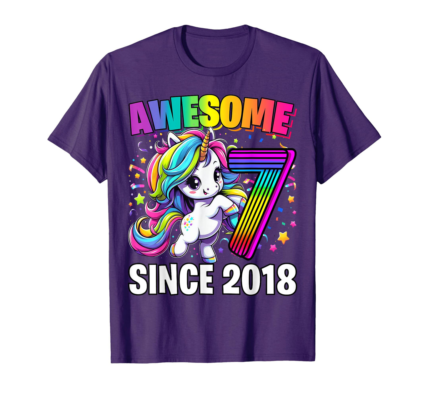 Unicorn 7th Birthday 7 Year Old Unicorn Party Girls Outfit T-Shirt