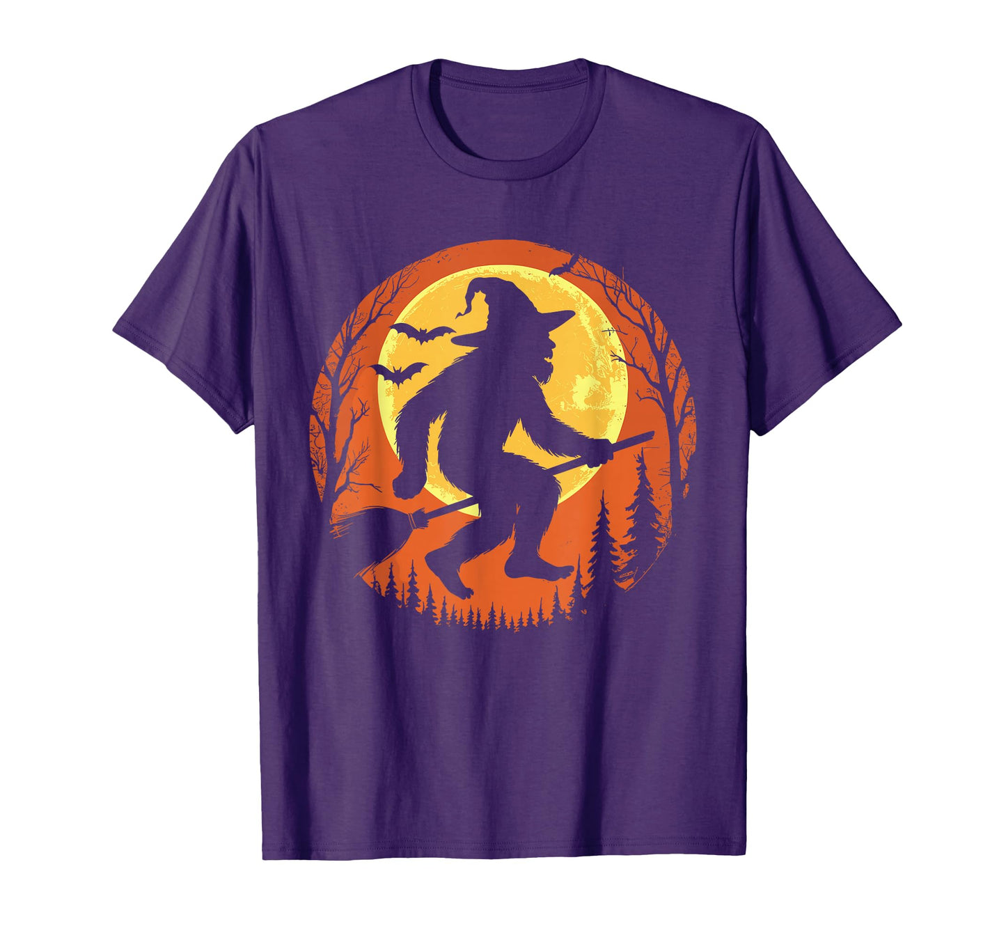 Funny Bigfoot Halloween Spooky Sasquatch Witch Hat Broom T-Shirt