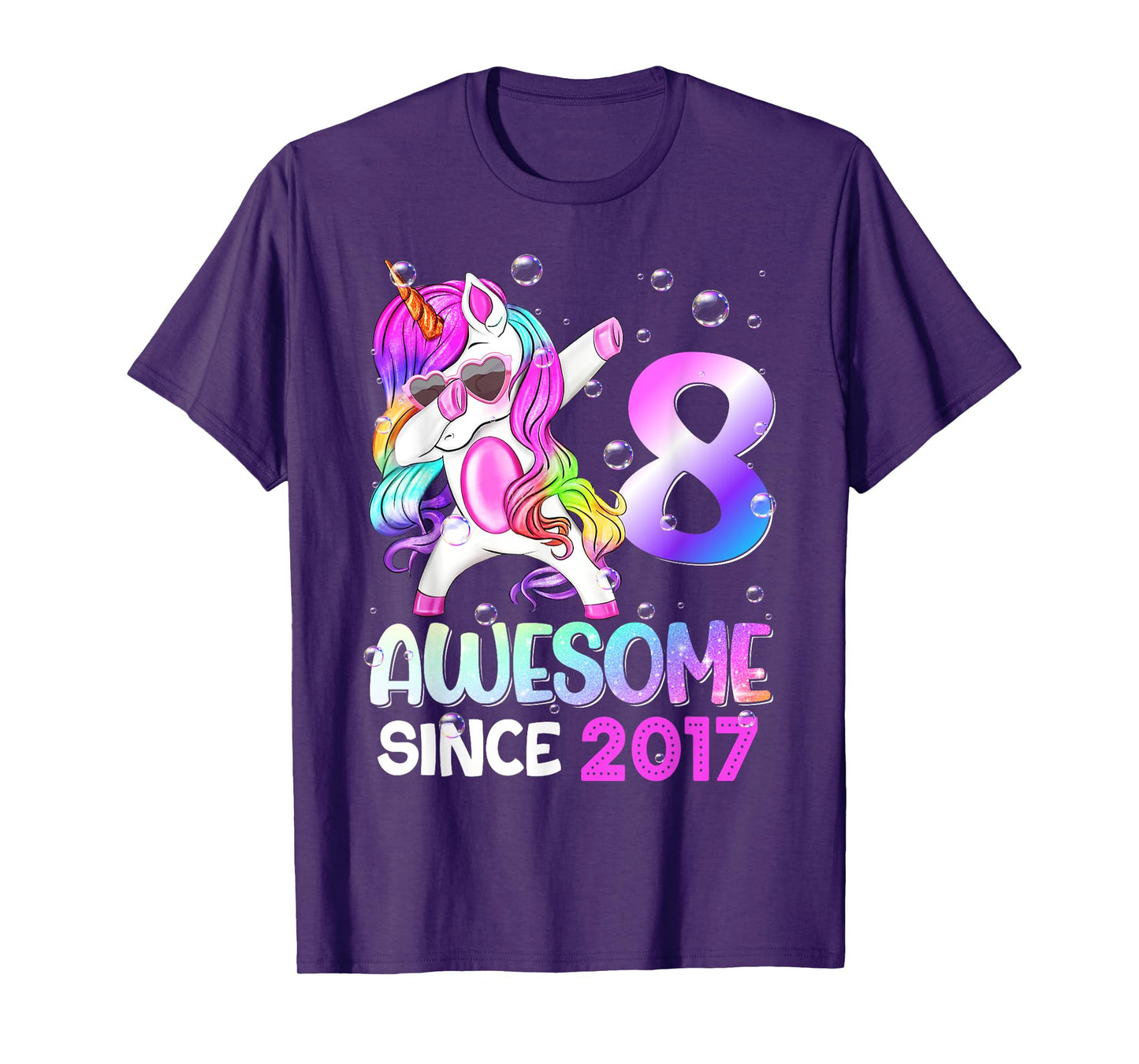 Awesome Since 2017 Dabbing Unicorn 8th Birthday T-Shirt