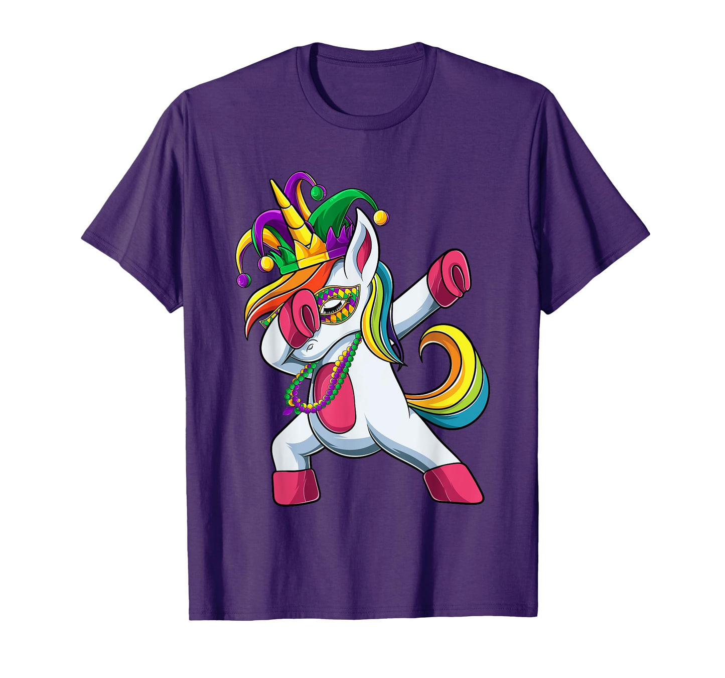 Dabbing Unicorn Jester Mardi Gras Shirt, Kids Girls T-Shirt