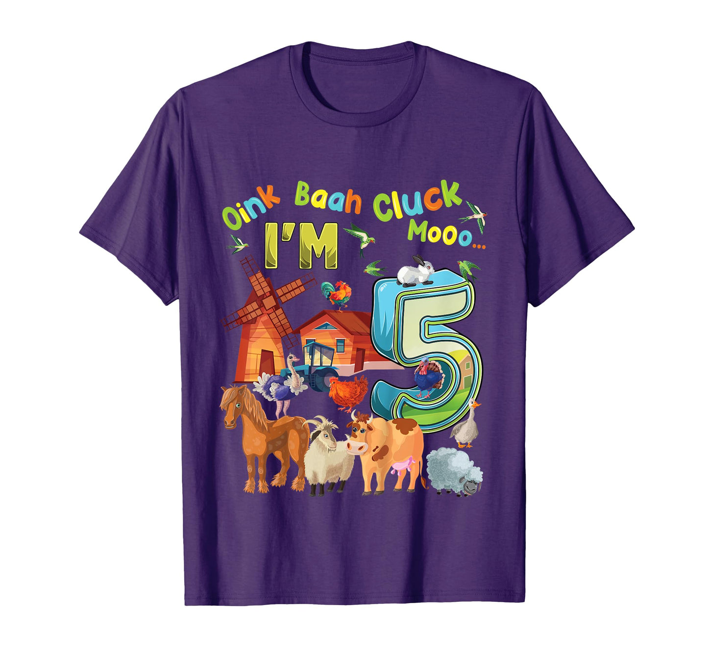 Kids Barnyard 5th Birthday Farm Animals 5 Years Old Farming T-Shirt