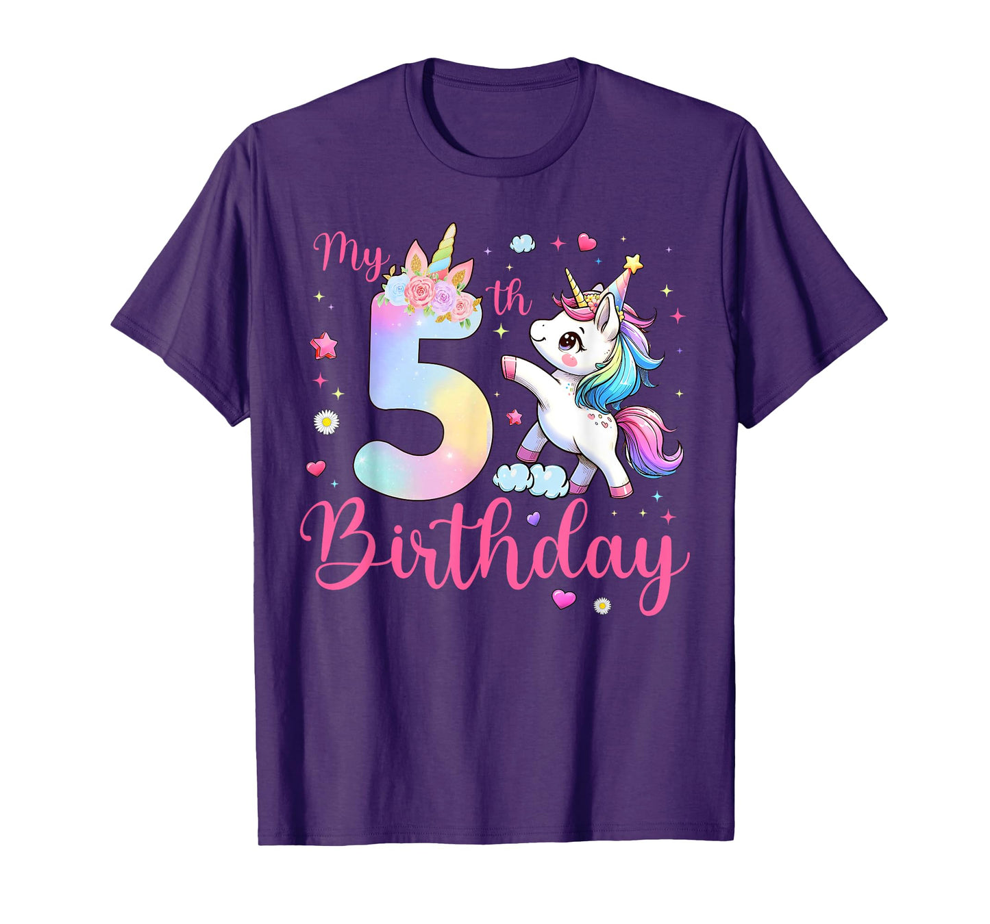 Cute Unicorn 5 Years Old My 5th Birthday Unicorn Girl Kids T-Shirt