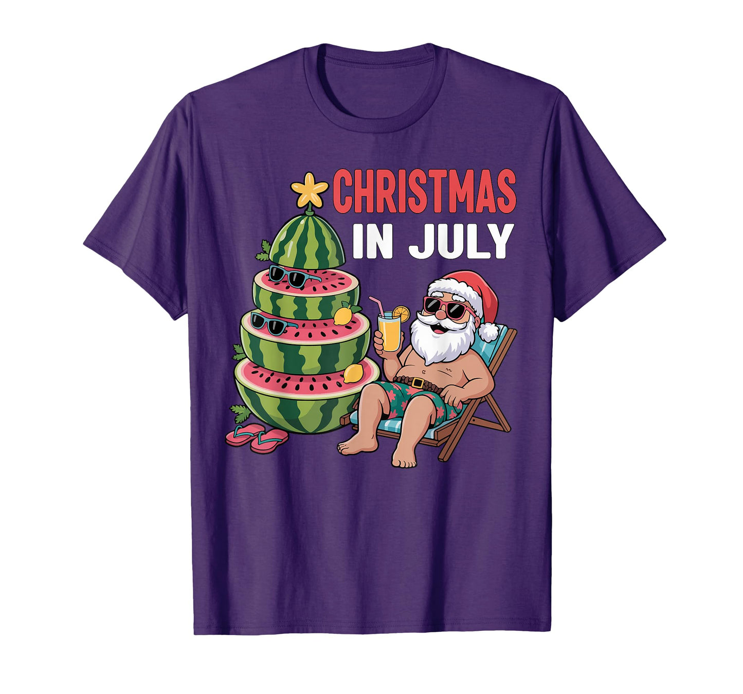Christmas In July Santa Beach Watermelon Kids Toddler Youth T-Shirt