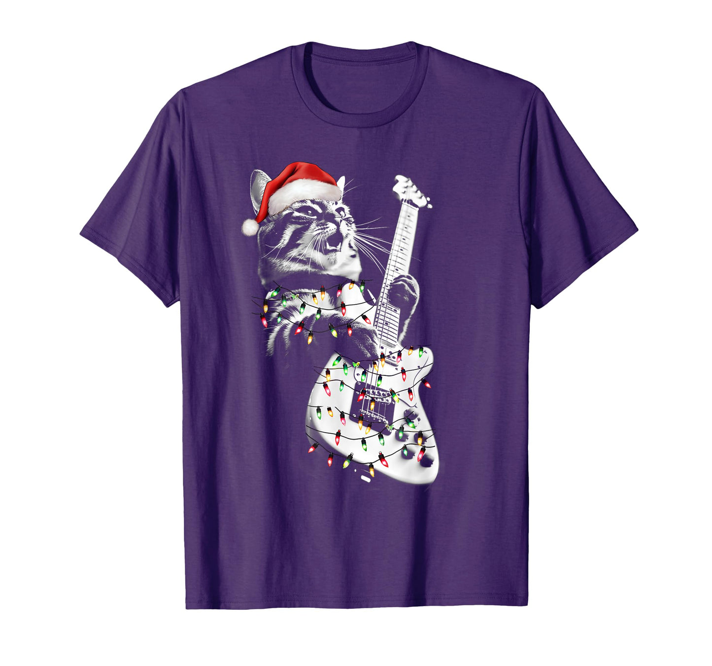 Rock Cat Playing Guitar Funny Guitar Cat Christmas Group T-Shirt for Men Women Kids