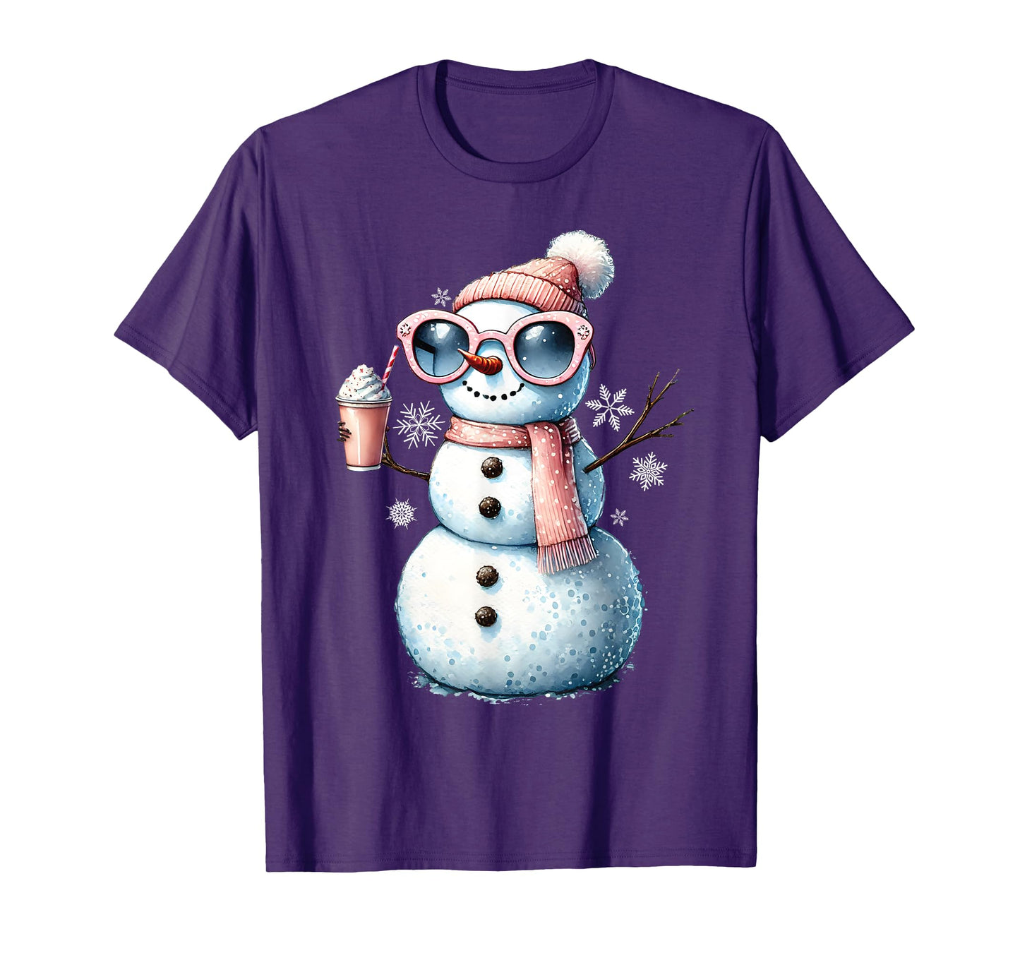 Xmas Snowman Drinking Hot Chocolate Bougie Women Christmas T-Shirt