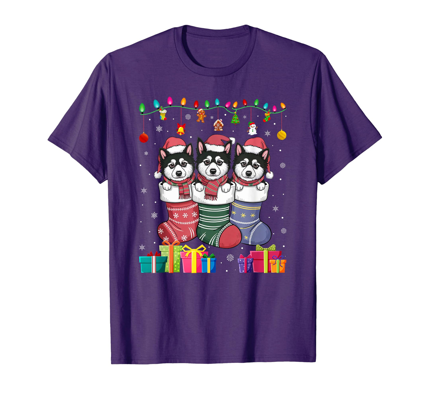 Three Alaskan Klee Kai Dog in Sock Funny Boys Girls Xmas T-Shirt