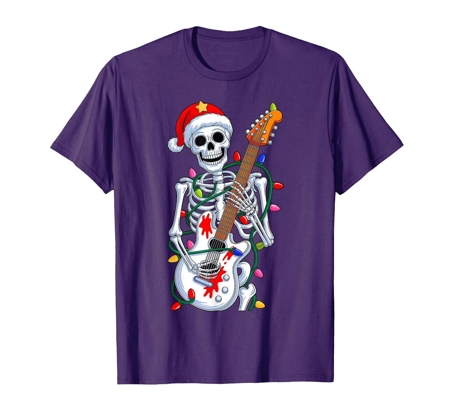 Christmas Rocker Skeleton Santa Rock Hand Xmas Men Boys Kids T-Shirt