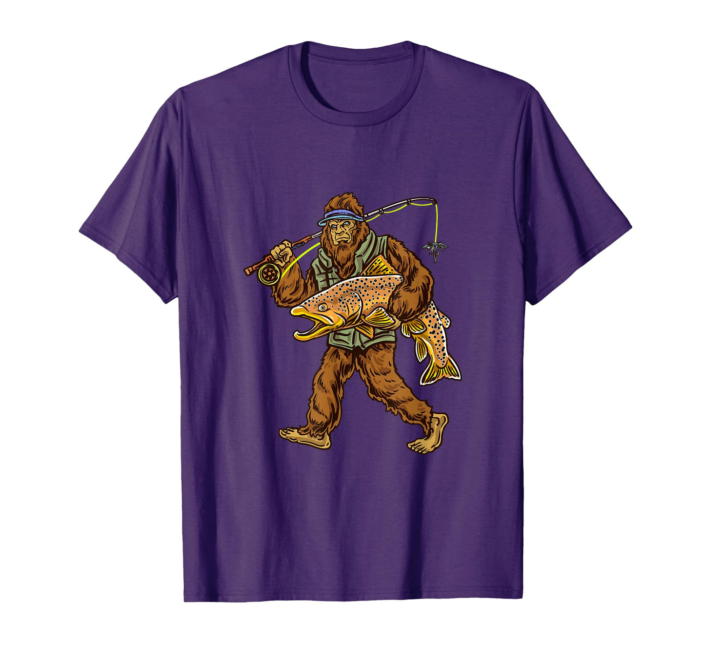 Brown Trout River Fishing Bigfoot Hunting Fishermen T-Shirt
