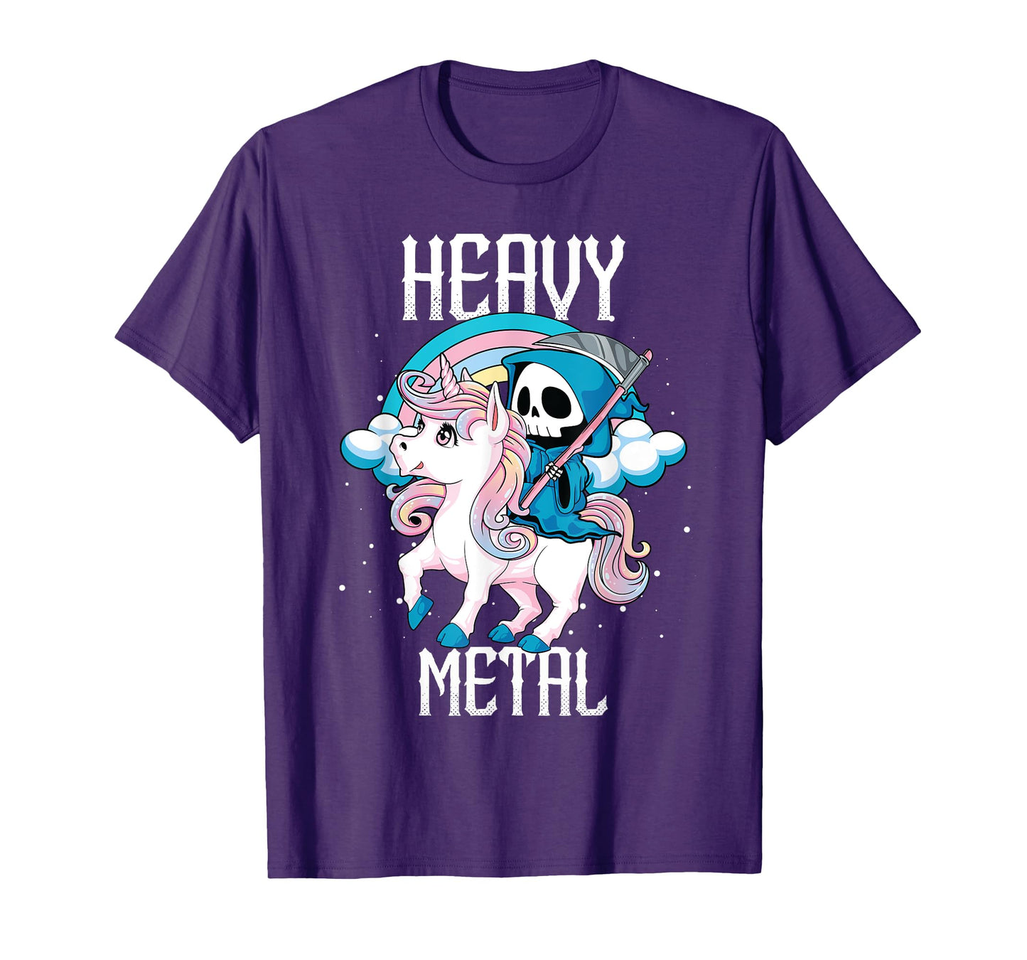 Kawaii Pastel Heavy Metal Rock Rainbow Grim Reaper Unicorn T-Shirt