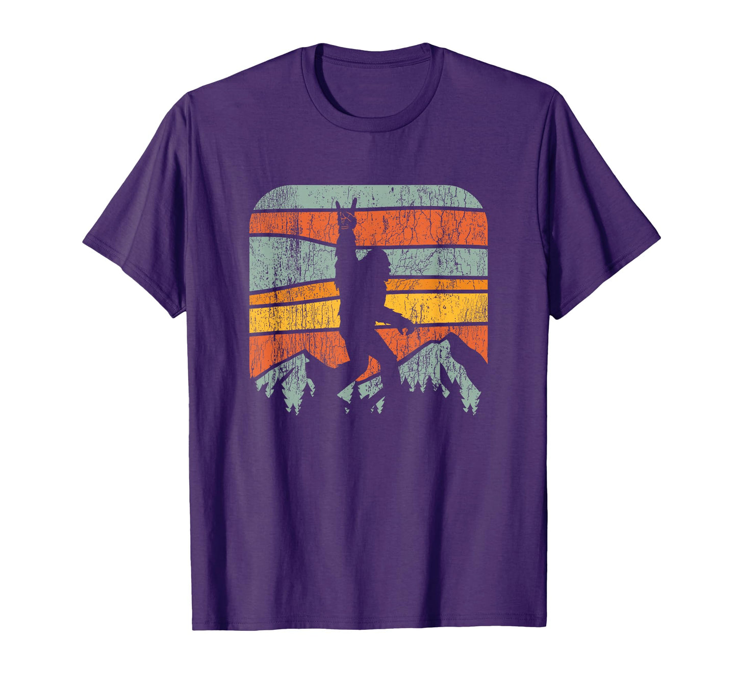Bigfoot Rock and Roll Retro Mountain Sunset Sasquatch Gift T-Shirt
