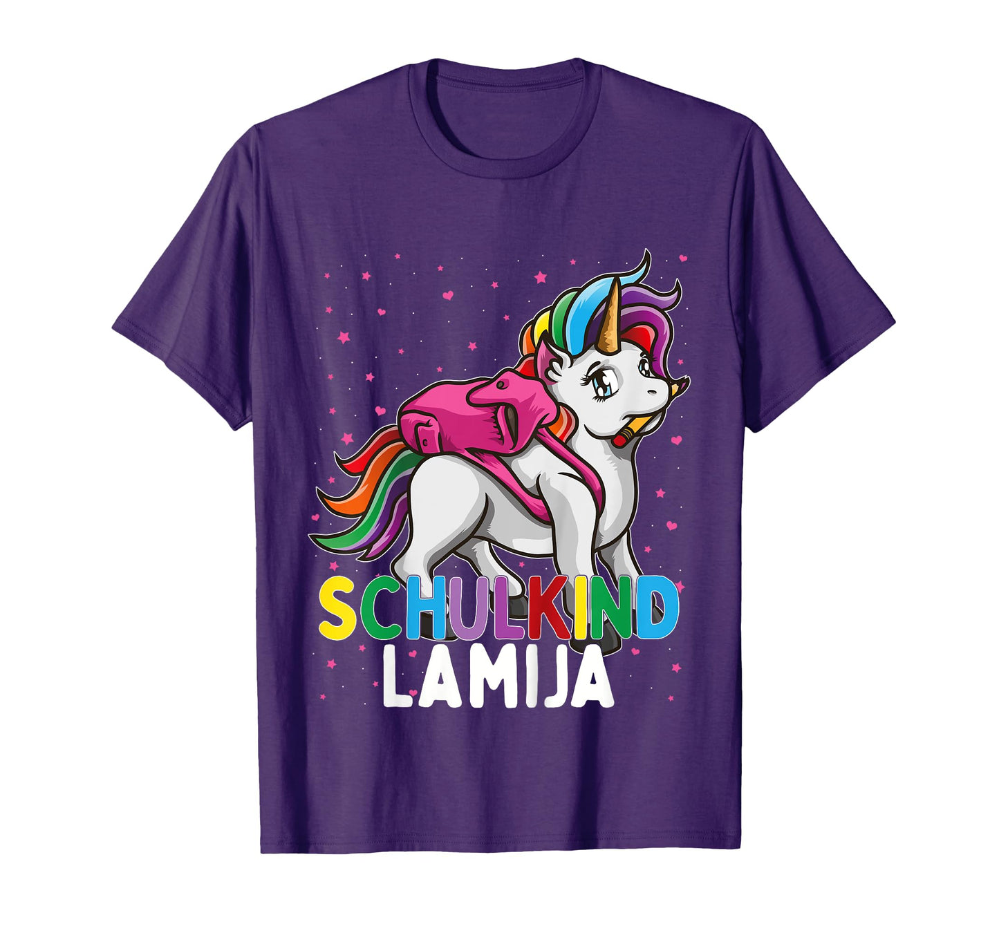 Kids School Child Unicorn Lamija First Name Girls T-Shirt