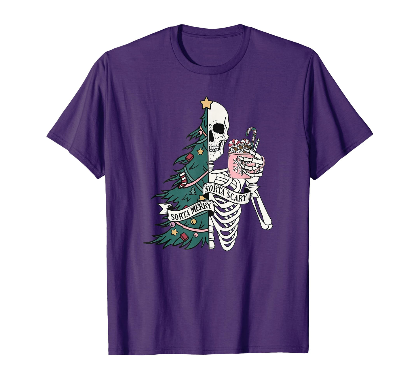 Funny Christmas Sorta Merry Sorta Scary Skeleton Xmas Tree T-Shirt