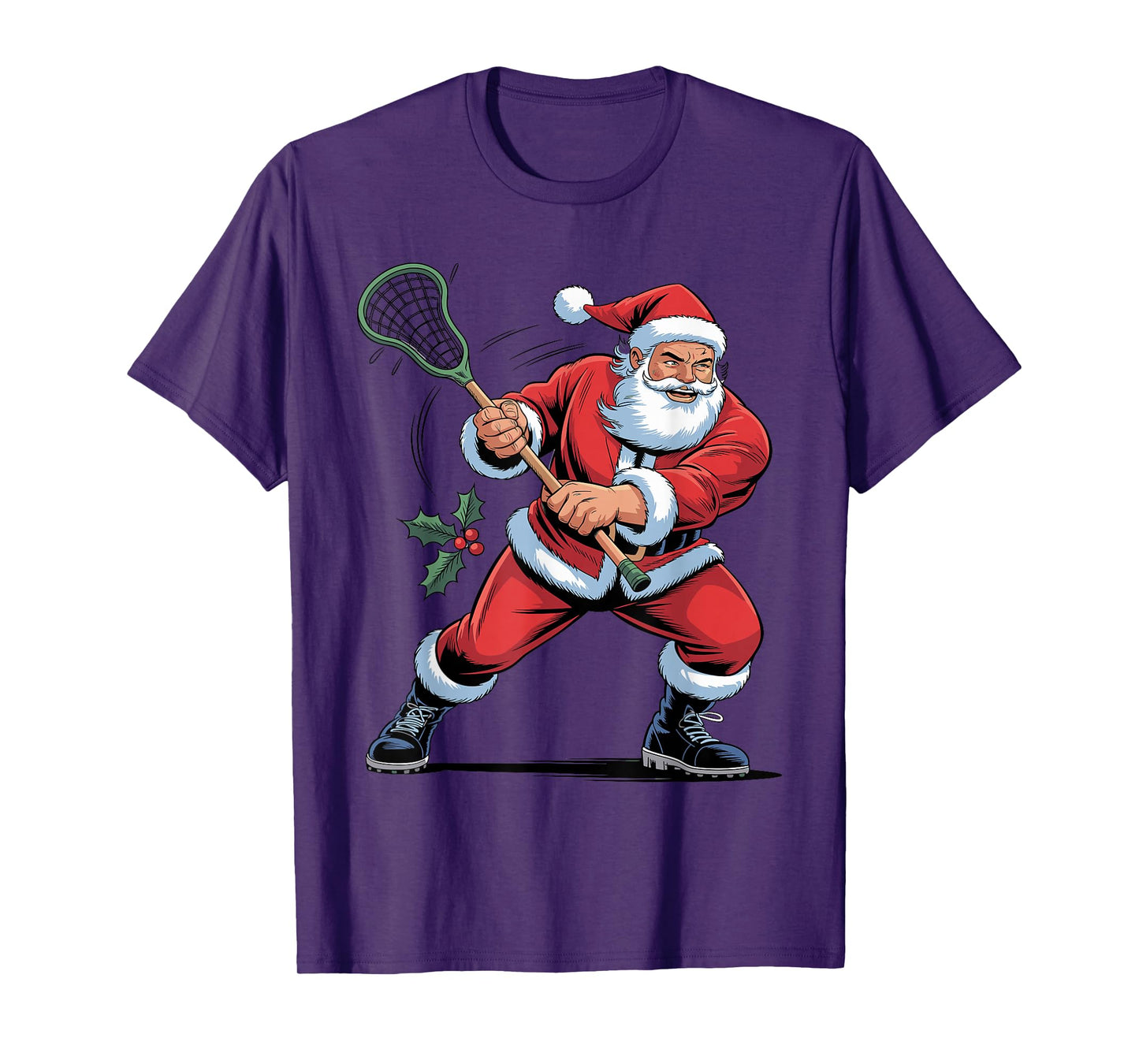 Santa Playing Lacrosse Funny Holiday Christmas Xmas Pajama T-Shirt