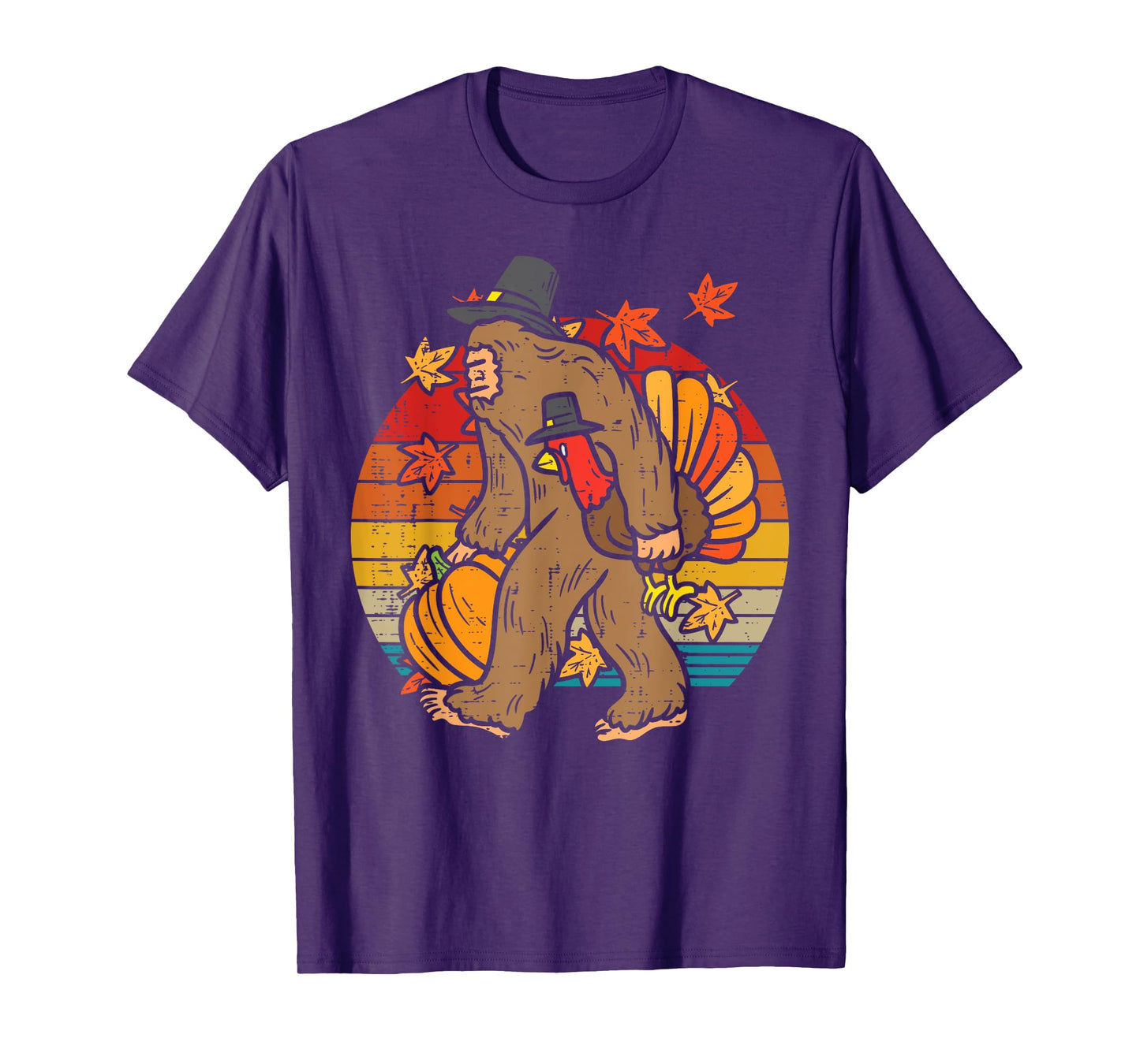 Pilgrim Bigfoot Turkey Retro Thanksgiving Sasquatch Men T-Shirt