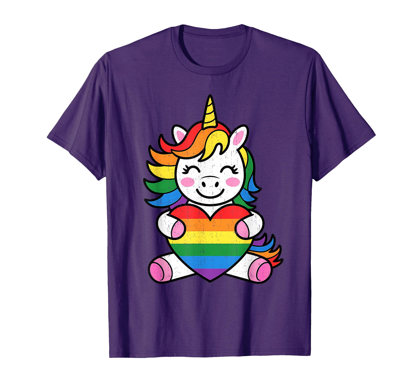 Cute LGBTQ Rainbow Unicorn Holding Heart For Kids T-Shirt