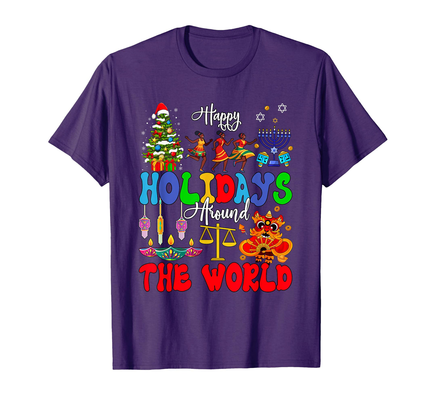 Family Lover Vacations Costume Holidays Around World Xmas Hanukkah Kwanzaa Diwali New Year Unisex-Kids T-Shirt Black Small