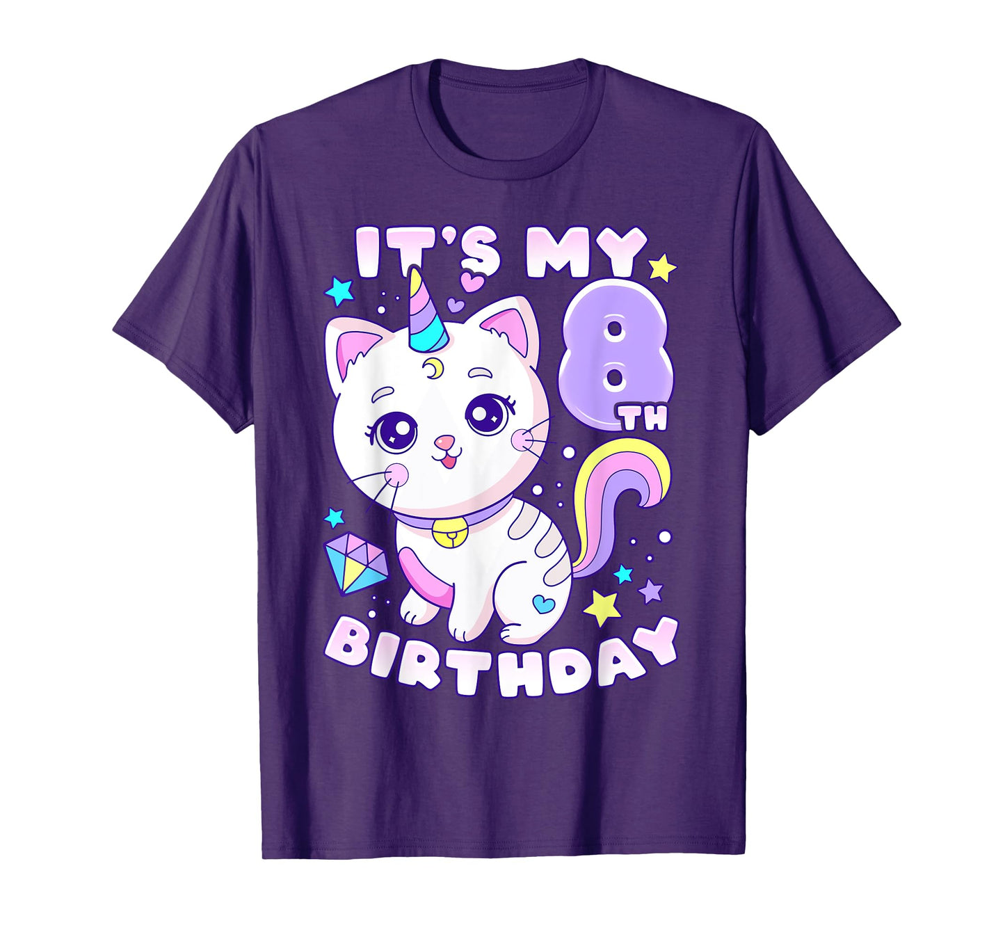 Birthday girl 8 years old, cat, unicorn, 8th birthday T-Shirt