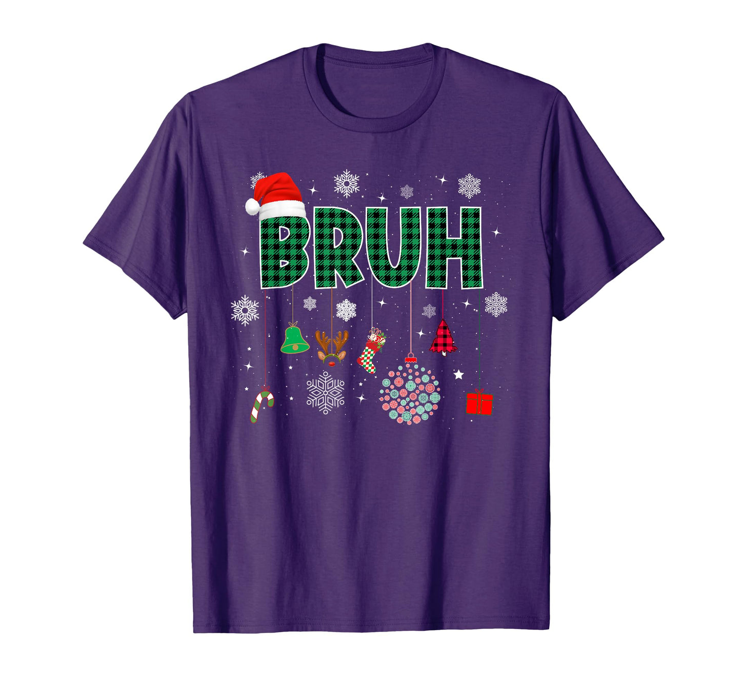Bruh Christmas Green Plaid Boys Kids Girls Xmas Pajamas T-Shirt