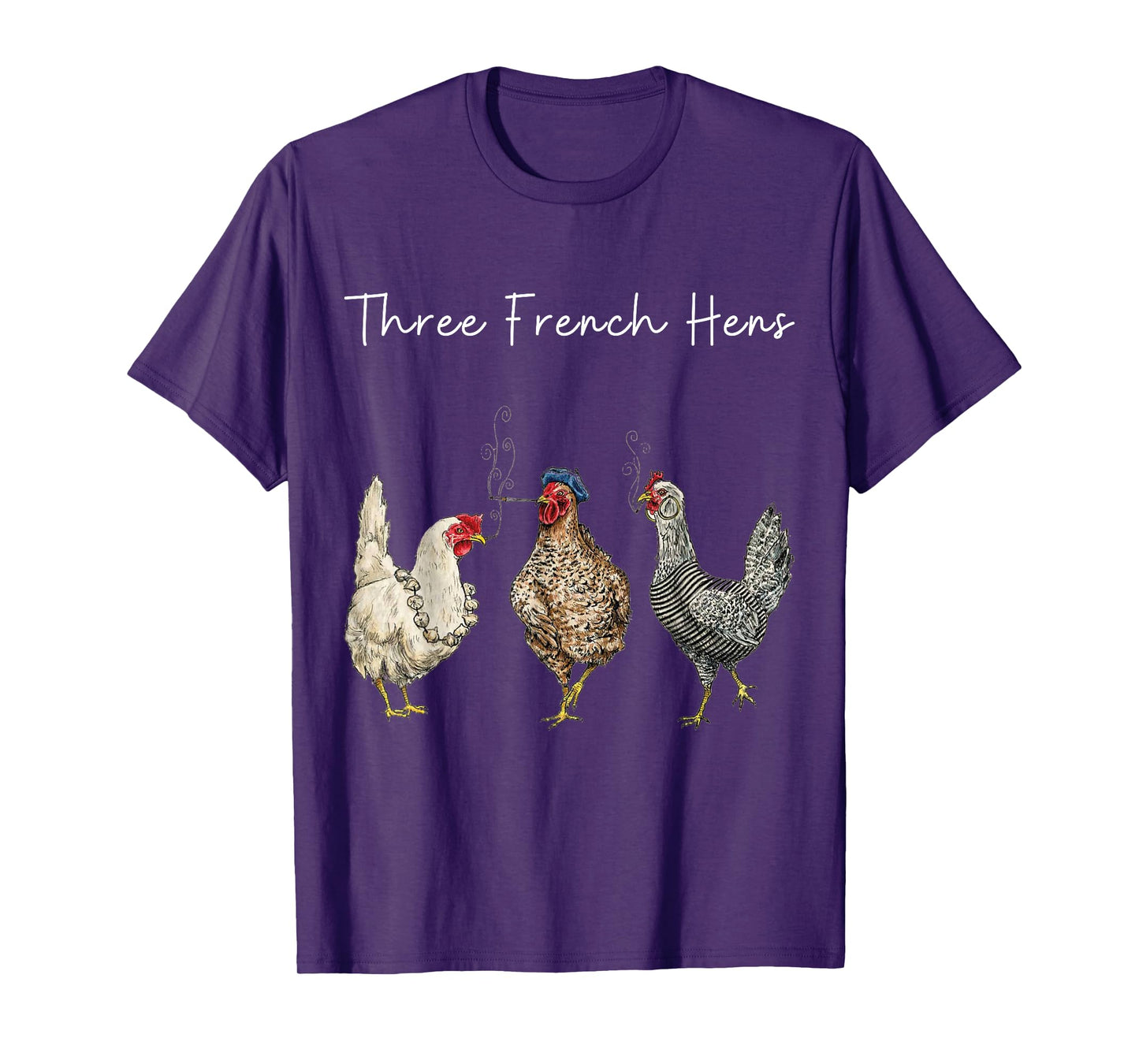 Funny Christmas Pun Three French Hens Chicken Puns Womens T-Shirt