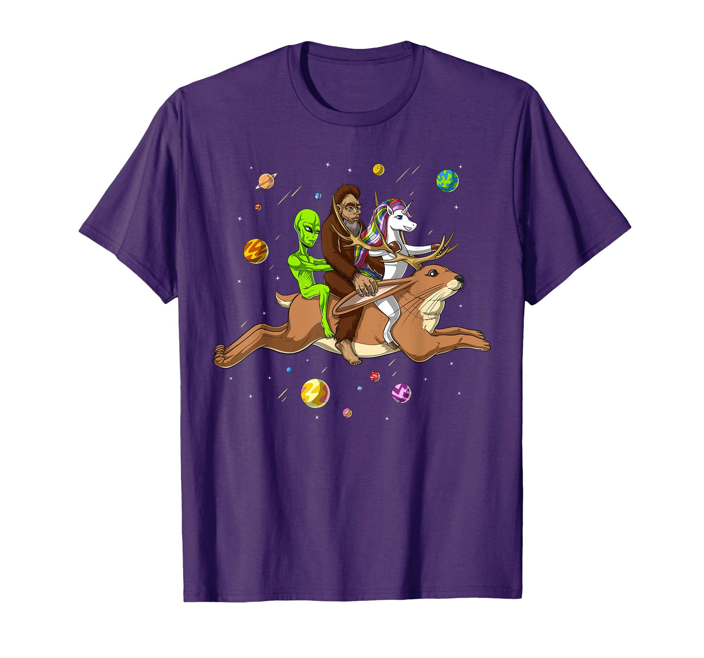 Space Alien Bigfoot Unicorn Riding Jackalope Cryptozoology T-Shirt