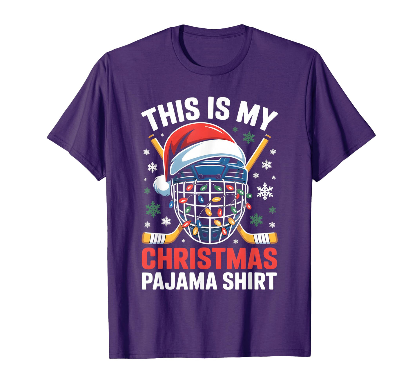 My Christmas Hockey Pajama Shirt Helmet Santa Xmas Men Boys T-Shirt