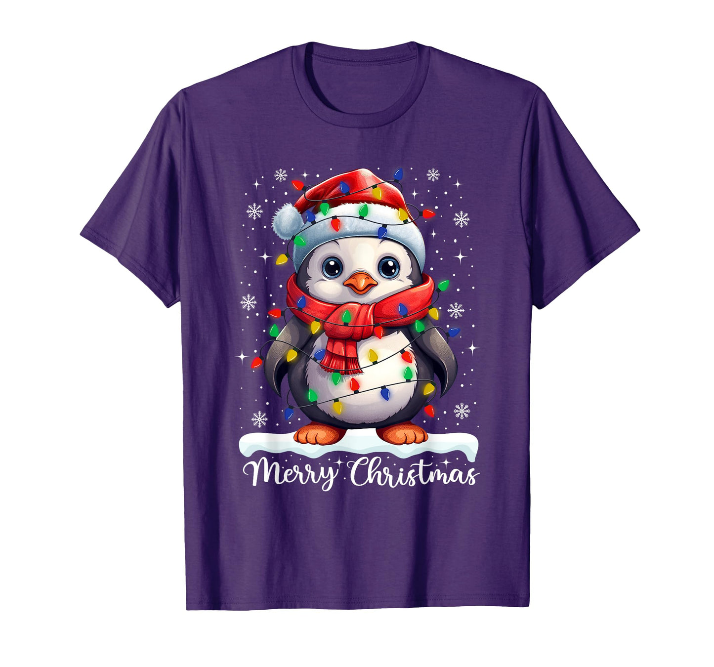 Merry Christmas Penguin Santa Hat Xmas Family Men Women T-Shirt