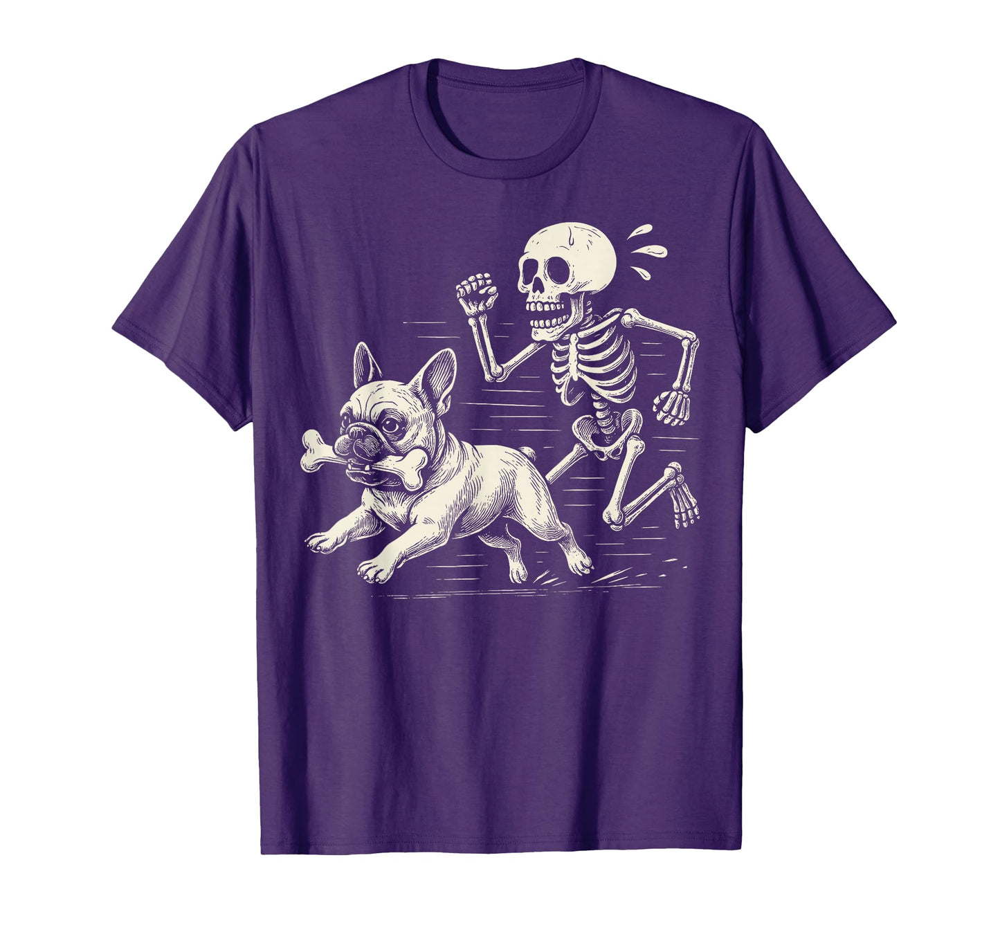 Funny Halloween French Bulldog and Skeleton T-Shirt