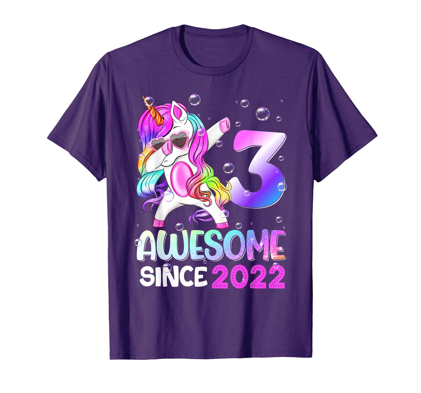 Awesome Since 2022 Dabbing Unicorn 3th Birthday T-Shirt