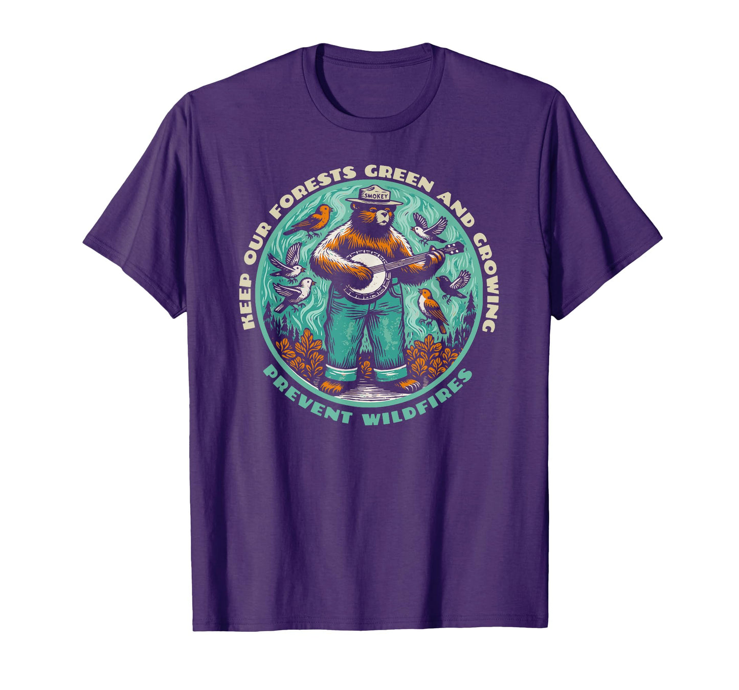 Prevent Wildfires Smokey Bear, Banjo & Birds T-Shirt