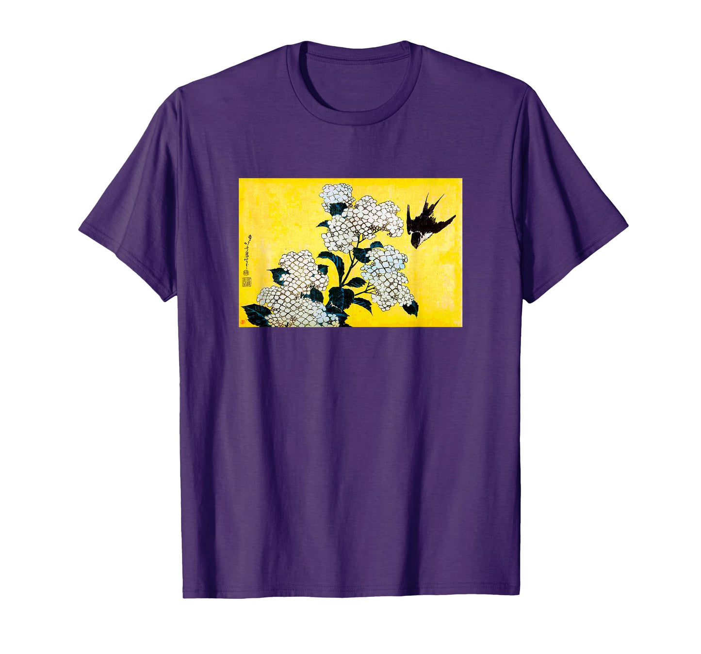 The Art of Print by MCMA - Digitally Enhanced Art Japanese Art Bird and Cherry Blossoms Graphic Design Unisex-Adults Black T-Shirt Small