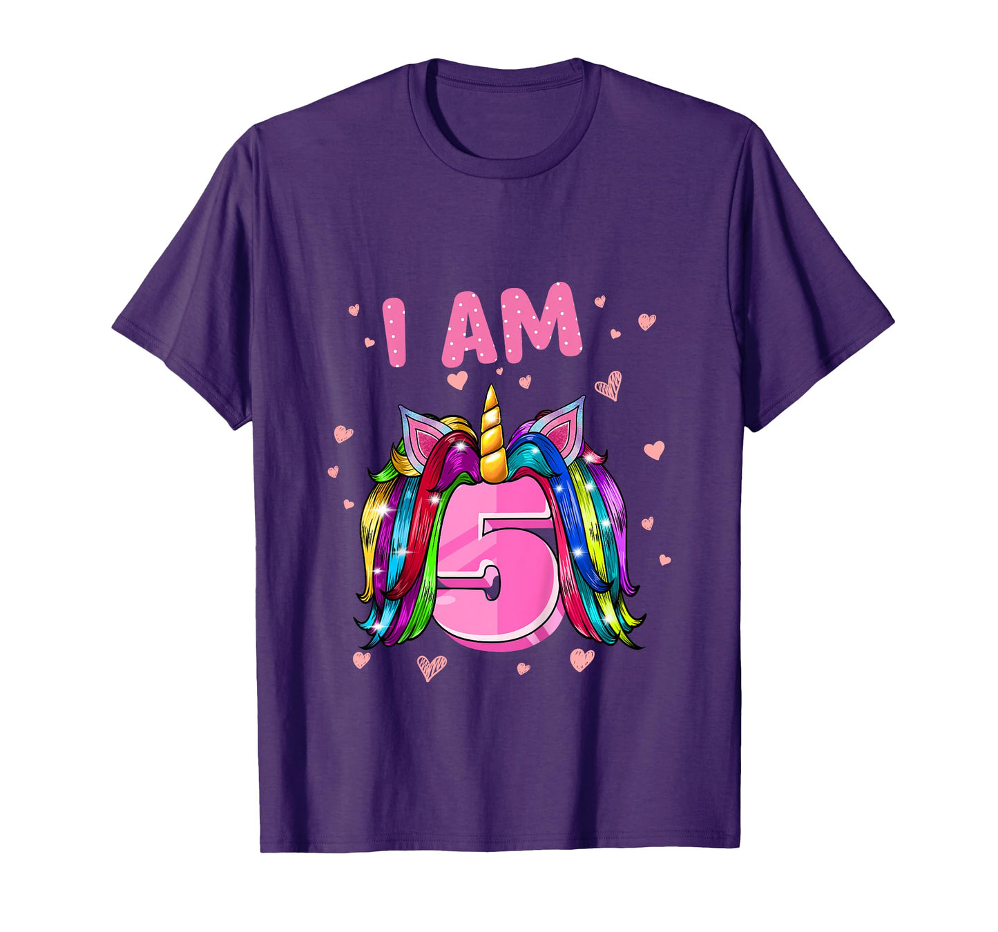 Girl 5th Birthday Unicorn I Am 5 T-Shirt
