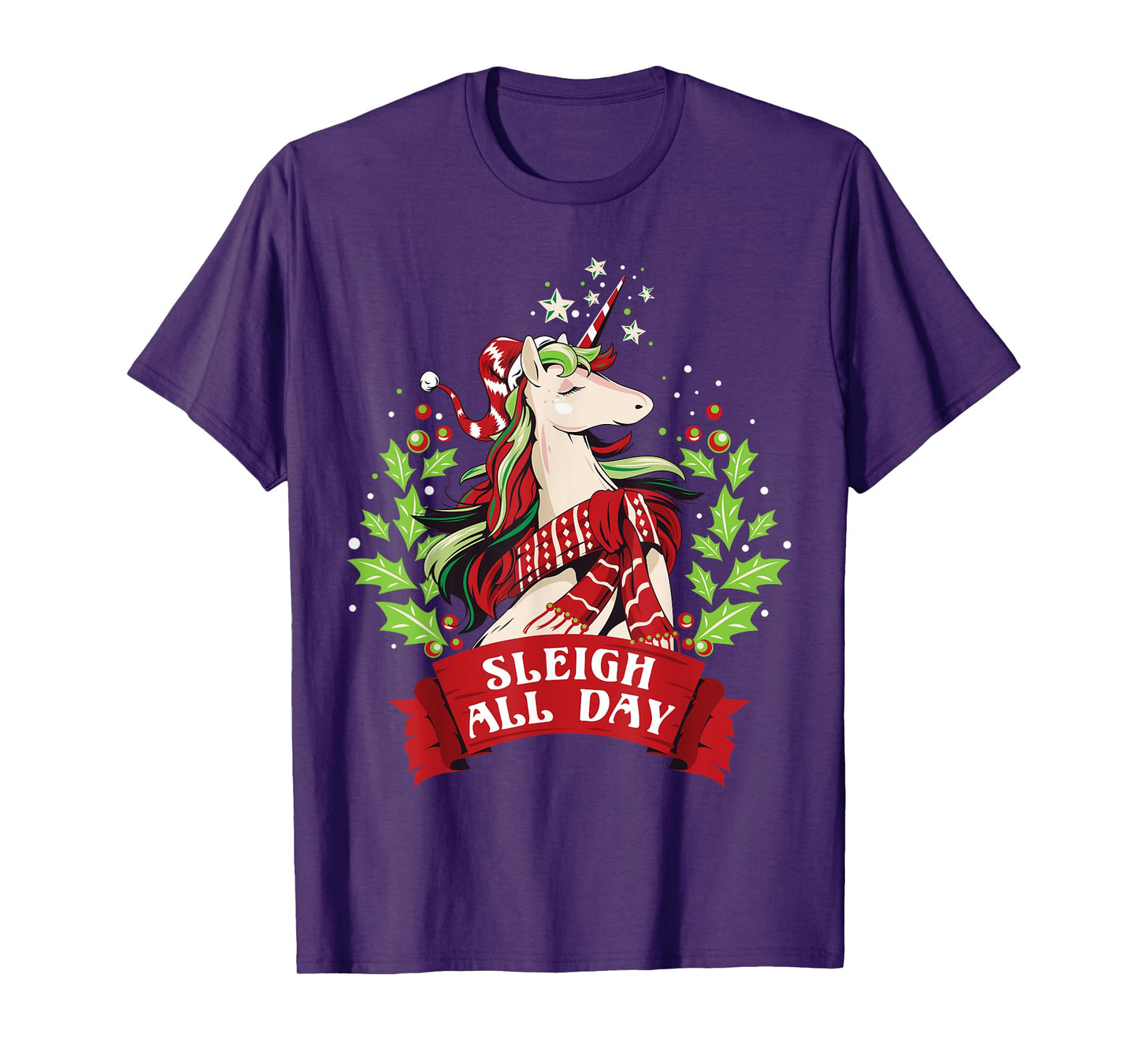 Sleigh All Day Cute Santa Unicorn Christmas T-Shirt
