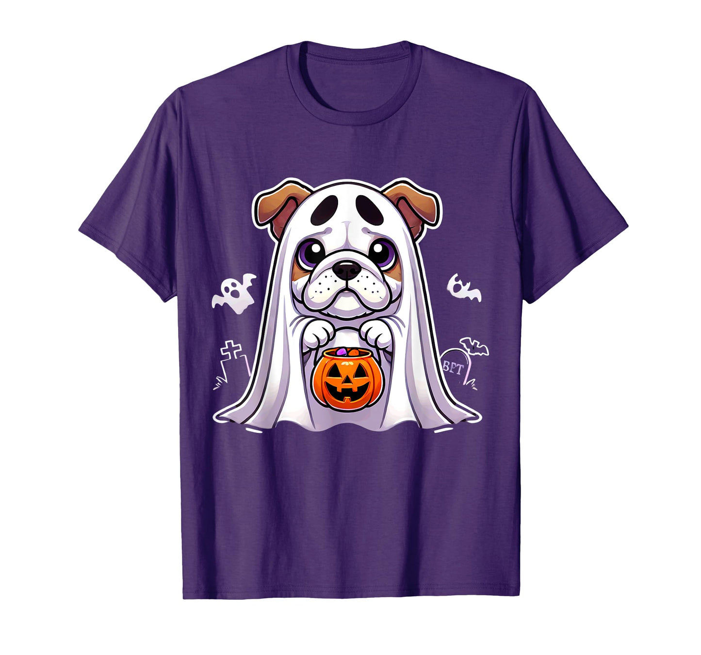 Bulldog Ghost Halloween Dog Men Women Kids T-Shirt
