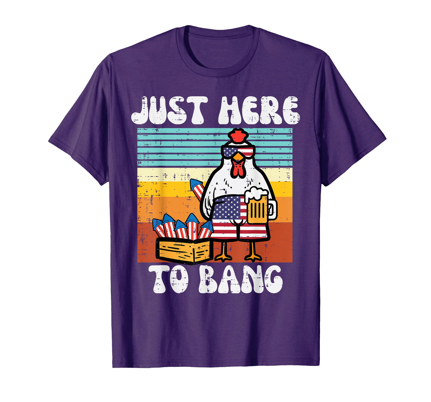 4th Of July Chicken Fireworks Here To Bang Retro America Men T-Shirt