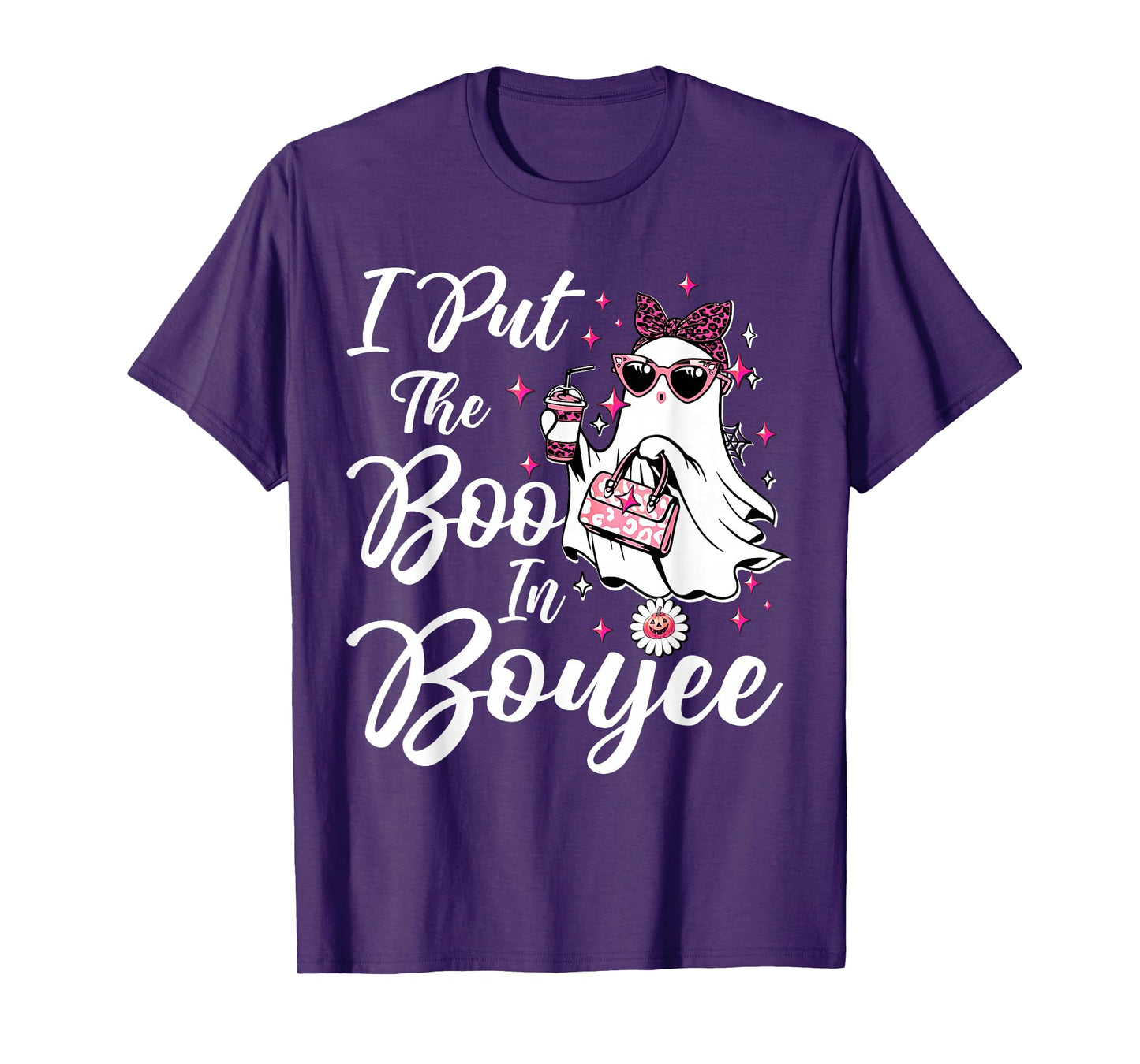 I Put The Boo in Boujee Ghost Funny Pink Leopard Halloween T-Shirt