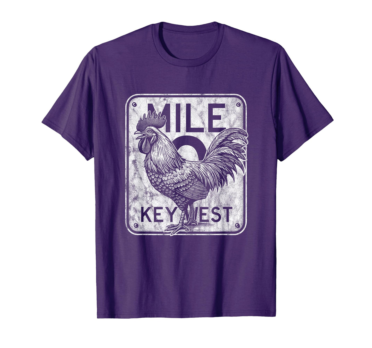 Key West Florida Chicken Retro Mile 0 Rooster Distressed T-Shirt