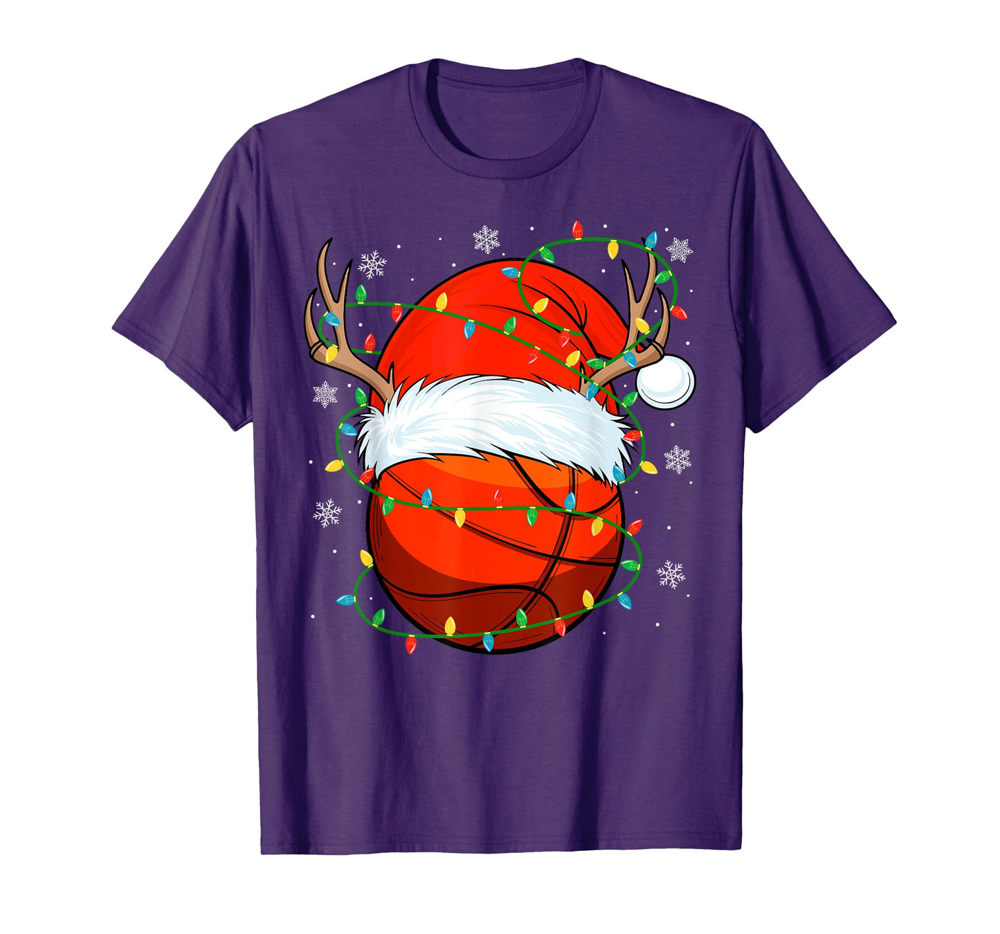 Santa Basketball Ball Xmas Lights Christmas Basketball T-Shirt