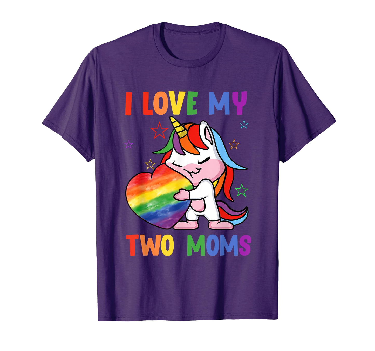 I Love My Two Moms Cute LGBT Gay Ally Unicorn Girls Kids T-Shirt