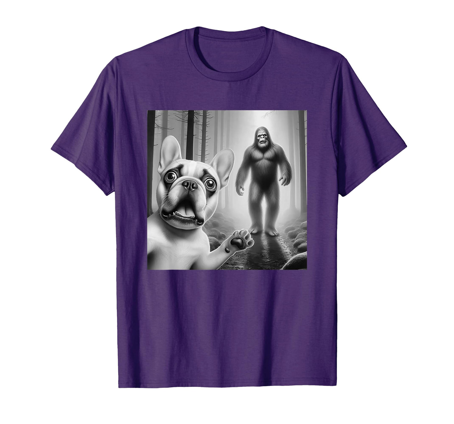Funny French bulldog Selfie with bigfoot sasquatch T-Shirt for Men Women Kids