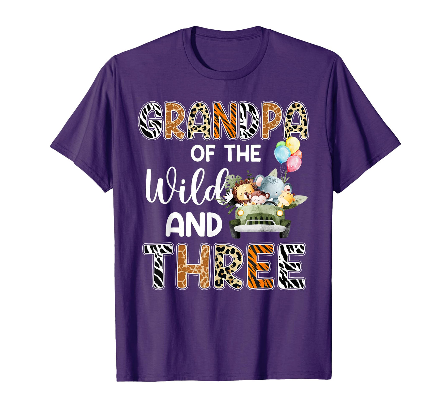 Grandpa Of The Wild and Three 3 Birthday Zoo Safari Jungle T-Shirt