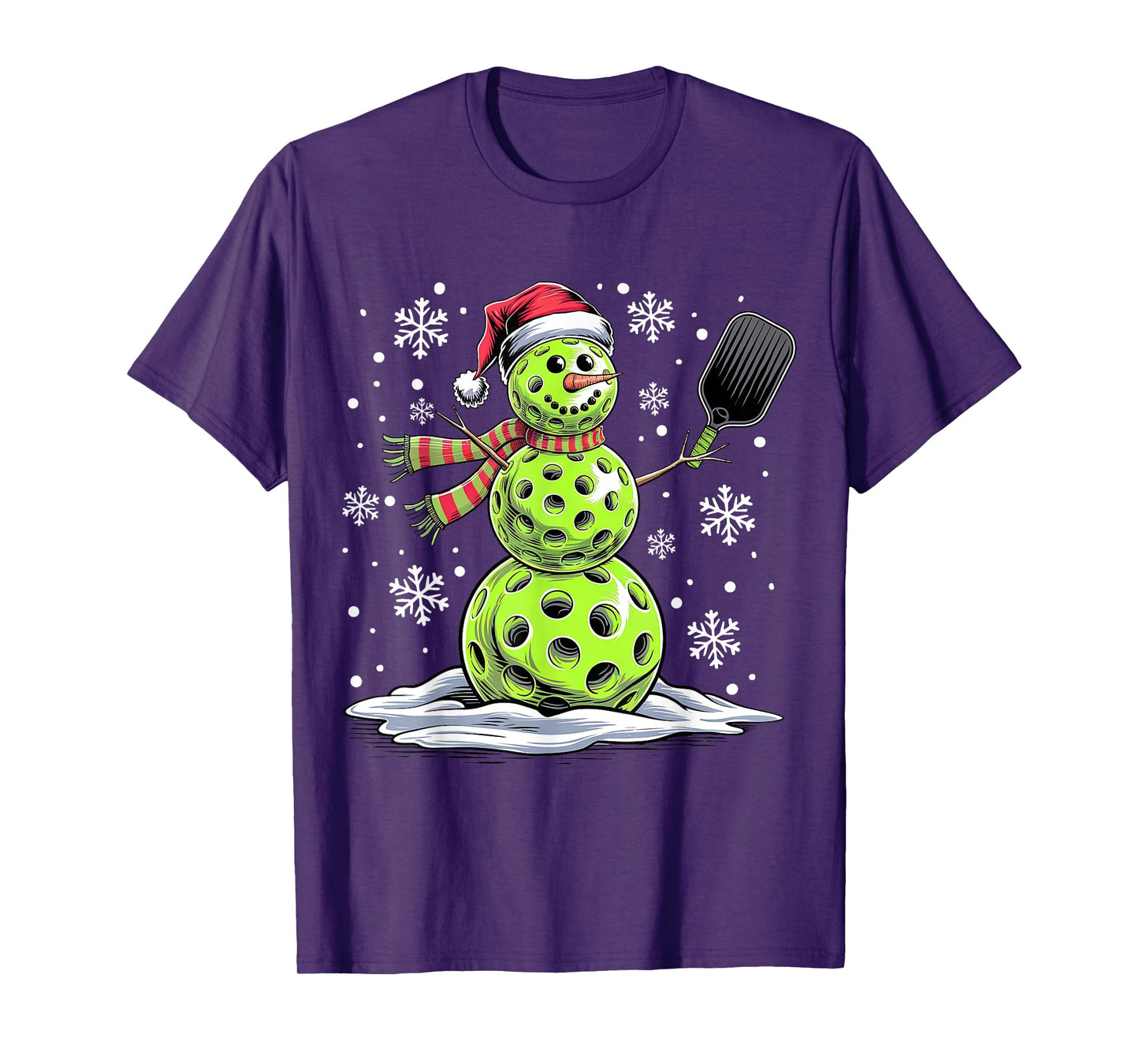 Pickleball Snowman Player Santa Hat Christmas Funny T-Shirt