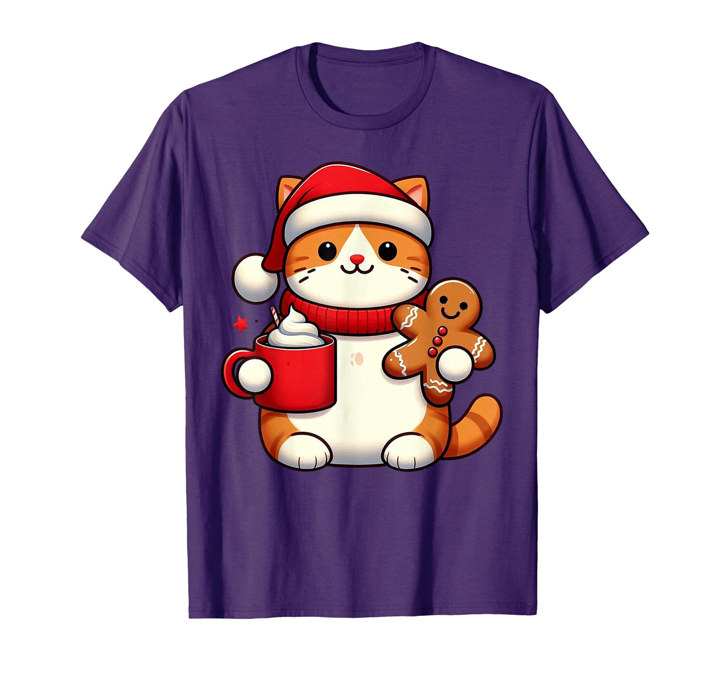 Cat Santa Hat Christmas Holiday Xmas Coffee Gingerbread T-Shirt for Men Women