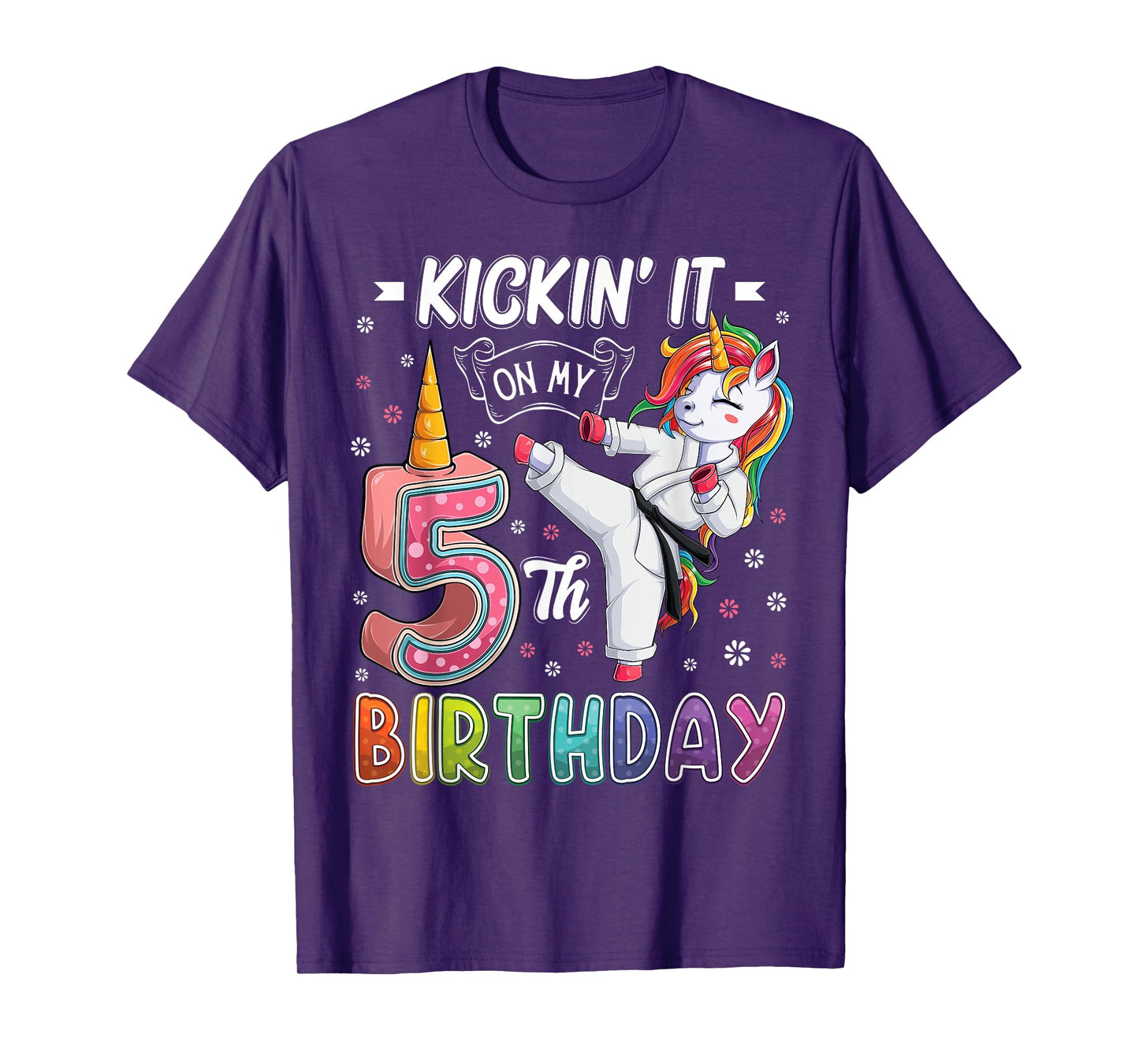 Unicorn Karate 5th Birthday Five 5 Years Old Taekwondo Kids T-Shirt
