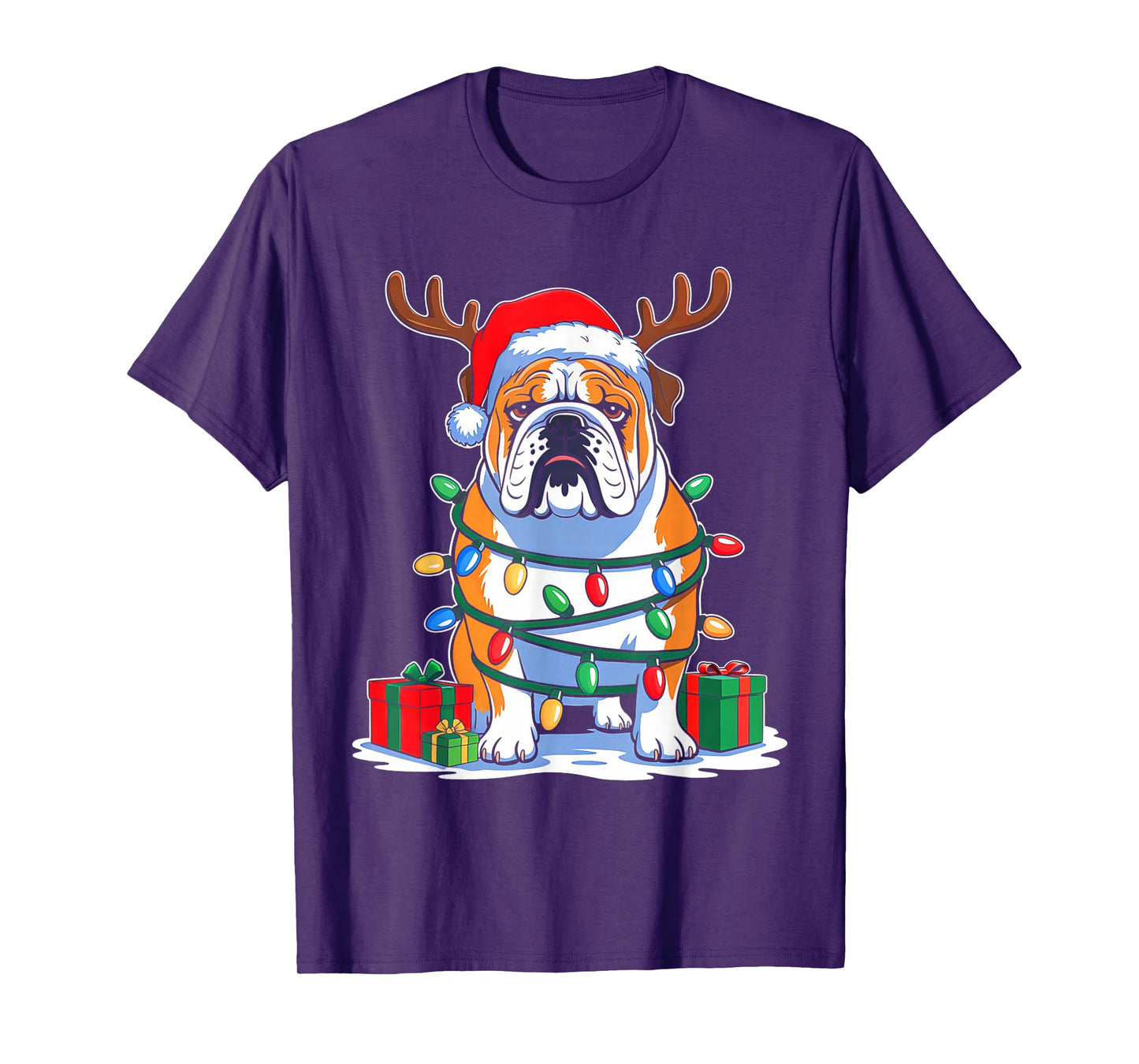 English Bulldog Dog Tree Christmas Lights Funny Xmas Pajamas T-Shirt