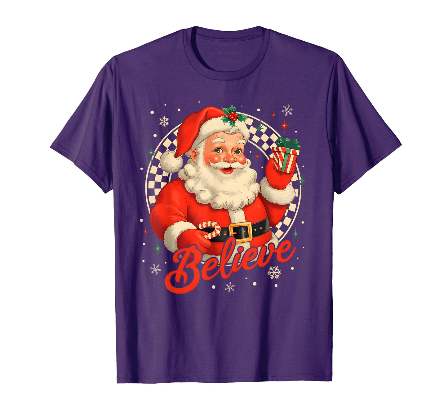 Vintage Santa Claus Believe Christmas Men Women Boys Girls T-Shirt