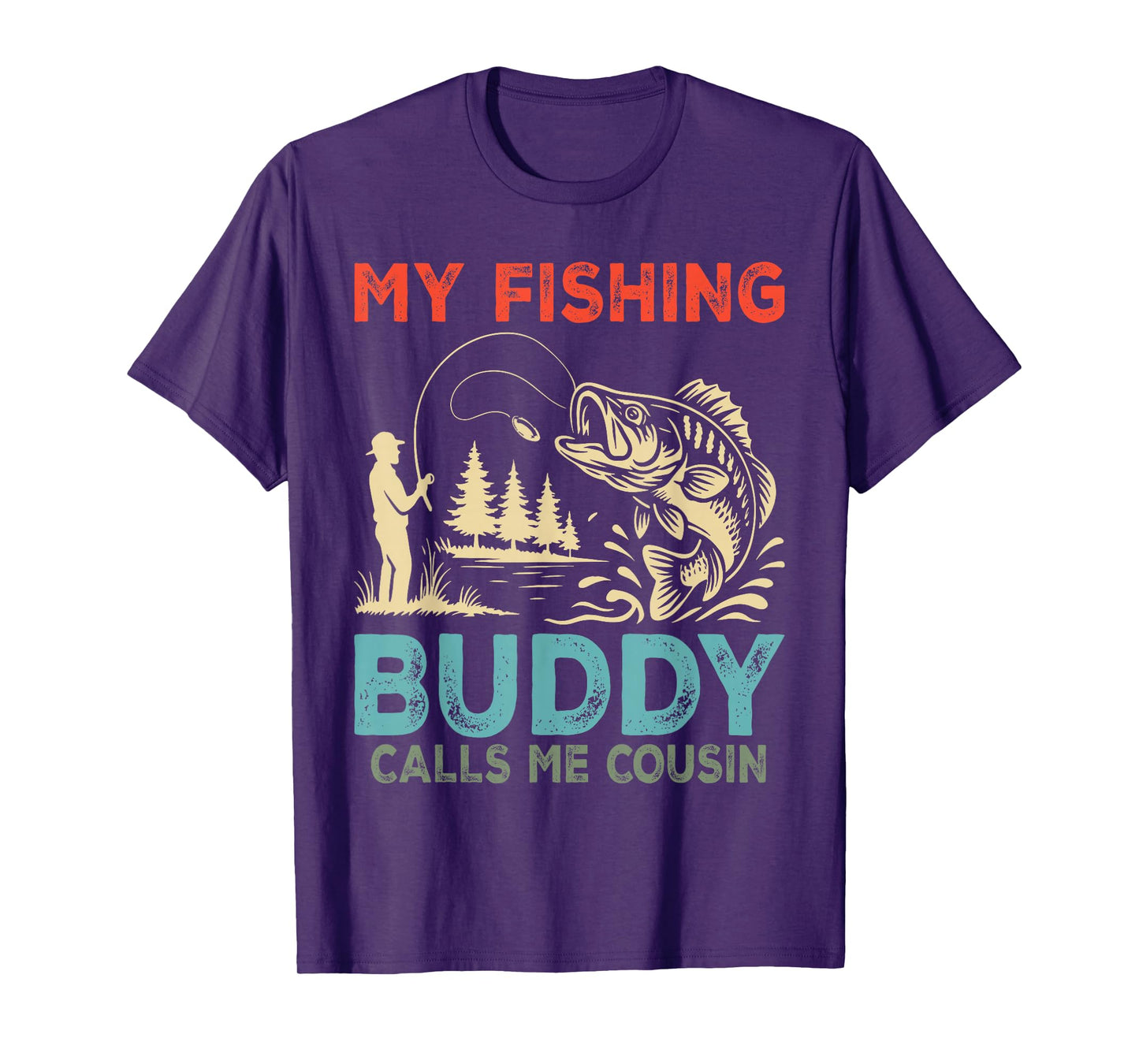 Fisherman My Fishing Buddy Calls Me Cousin Vintage Xmas T-Shirt