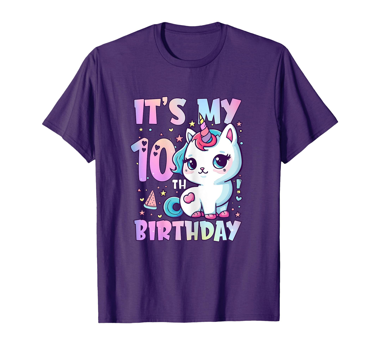10th Birthday Shirt Girls 10 Year Old Cat Unicorn Birthday T-Shirt