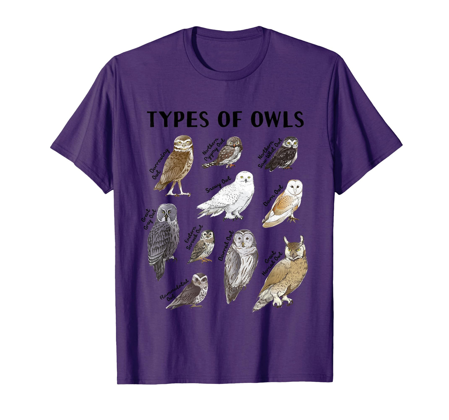 Types of Owls Educational Collection Cute Owl Lover T-Shirt