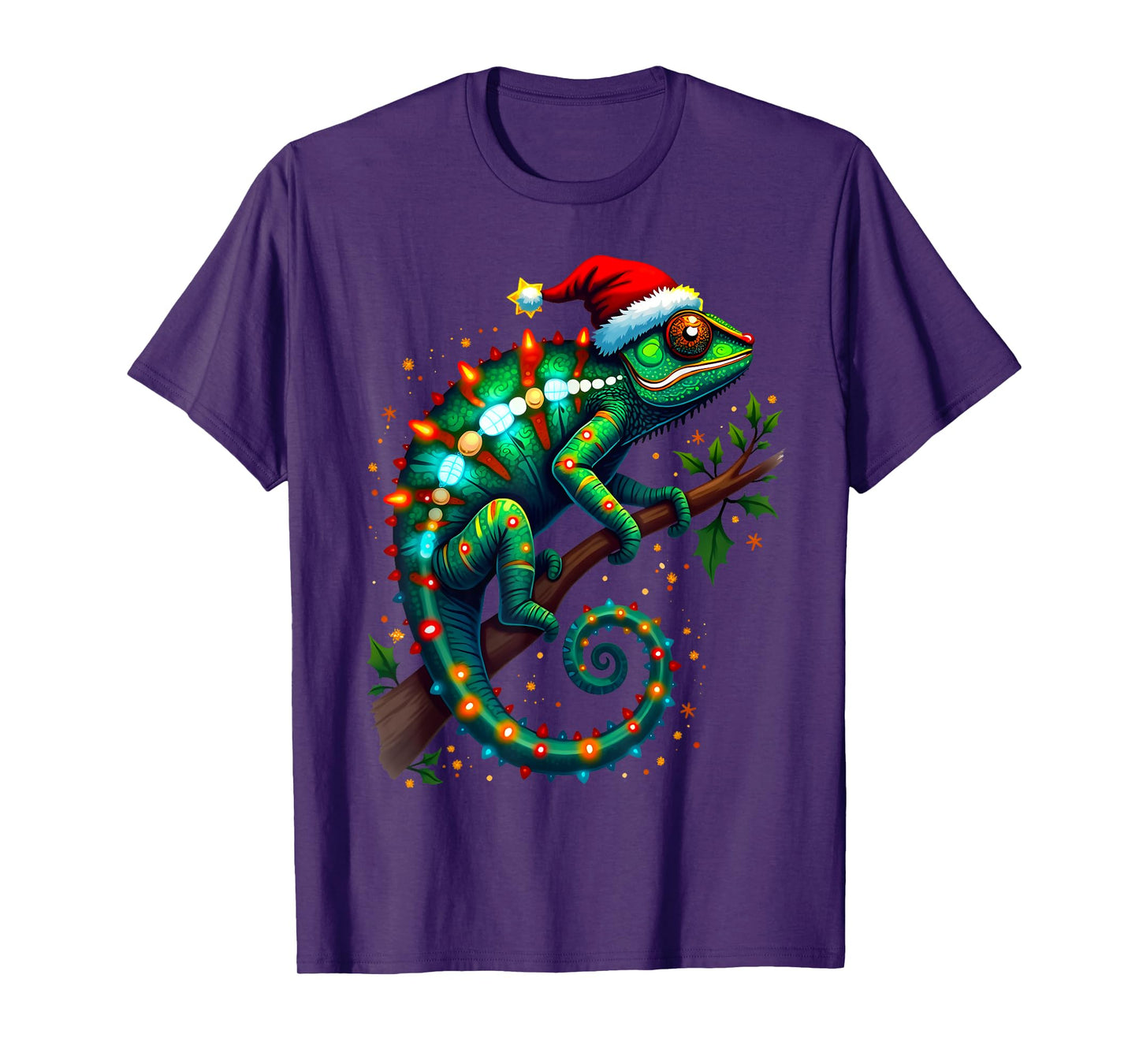 Chameleon Santa Hat Lights Christmas Cute Xmas Pajama T-Shirt